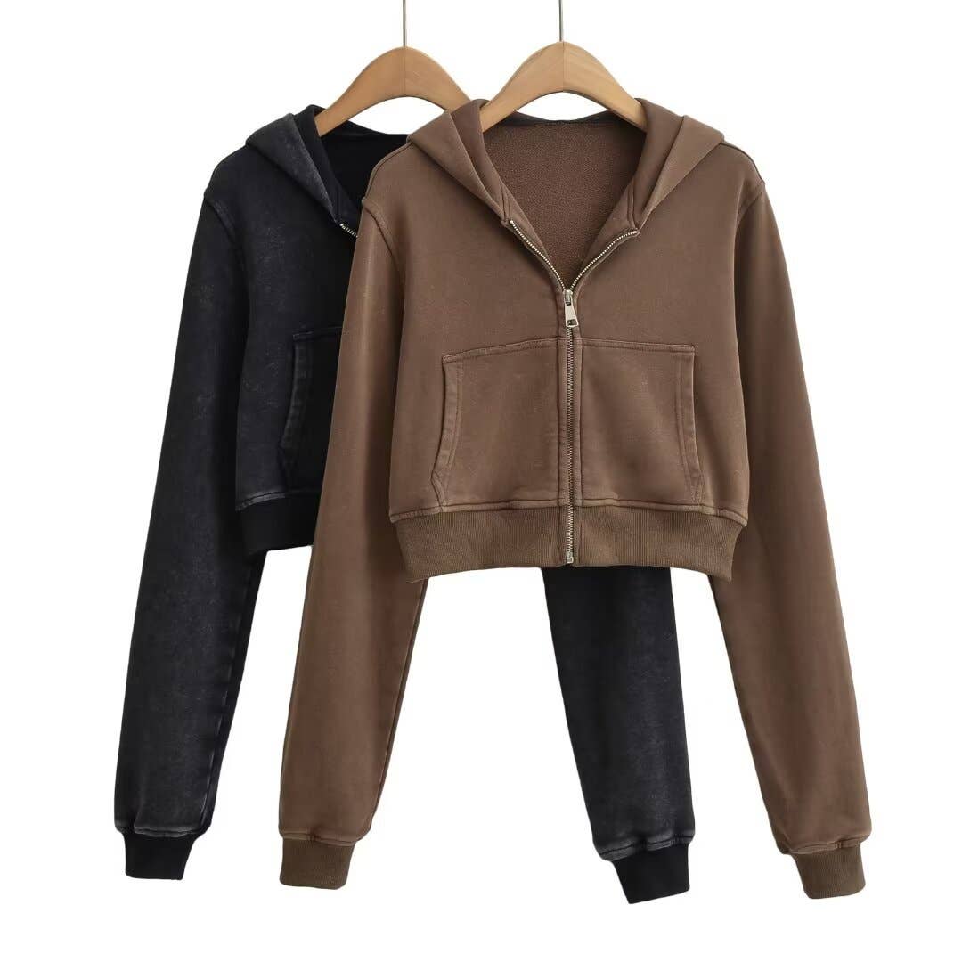 VINTAGE SAND WASH MAKE OLD SLIM-FIT SHORT HOODIE