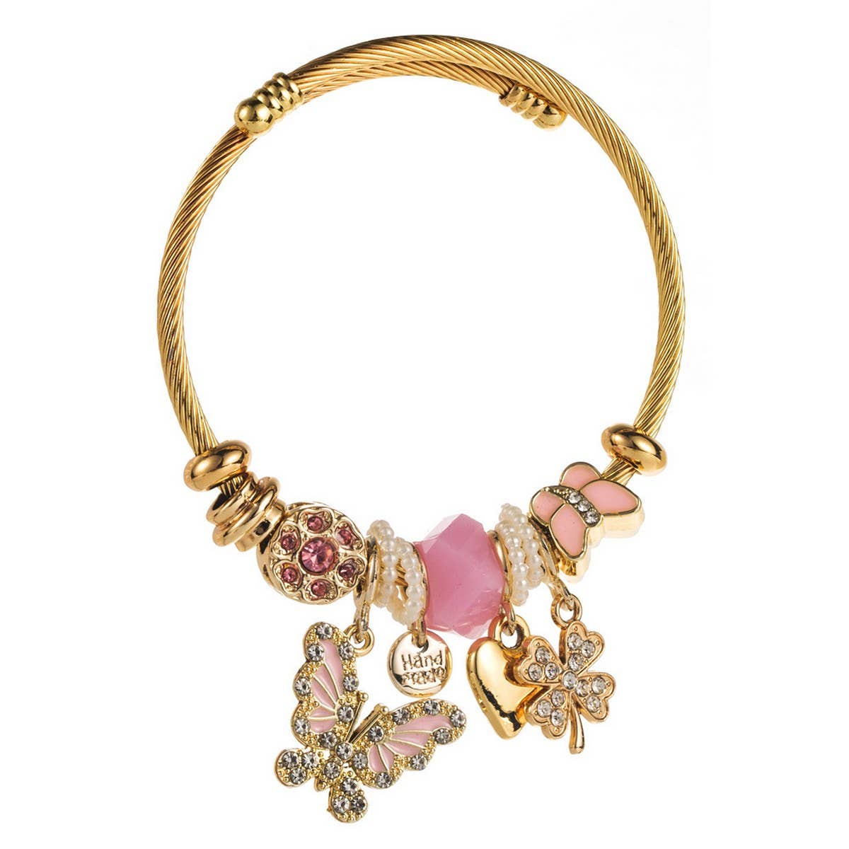 Adjustable Steel Bracelet with Butterfly & Clover_CWMM8600