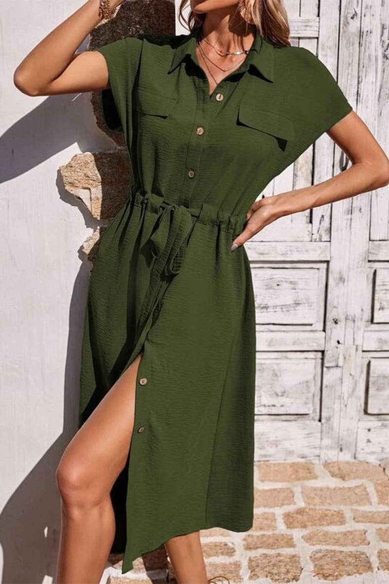 CWDMD5777_CASUAL FASHION DRAWSTRING WAIST DRESS