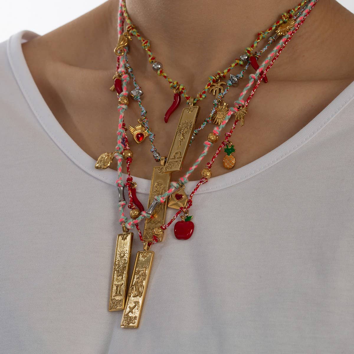 Handmade Zodiac Square Steel Cotton Necklace