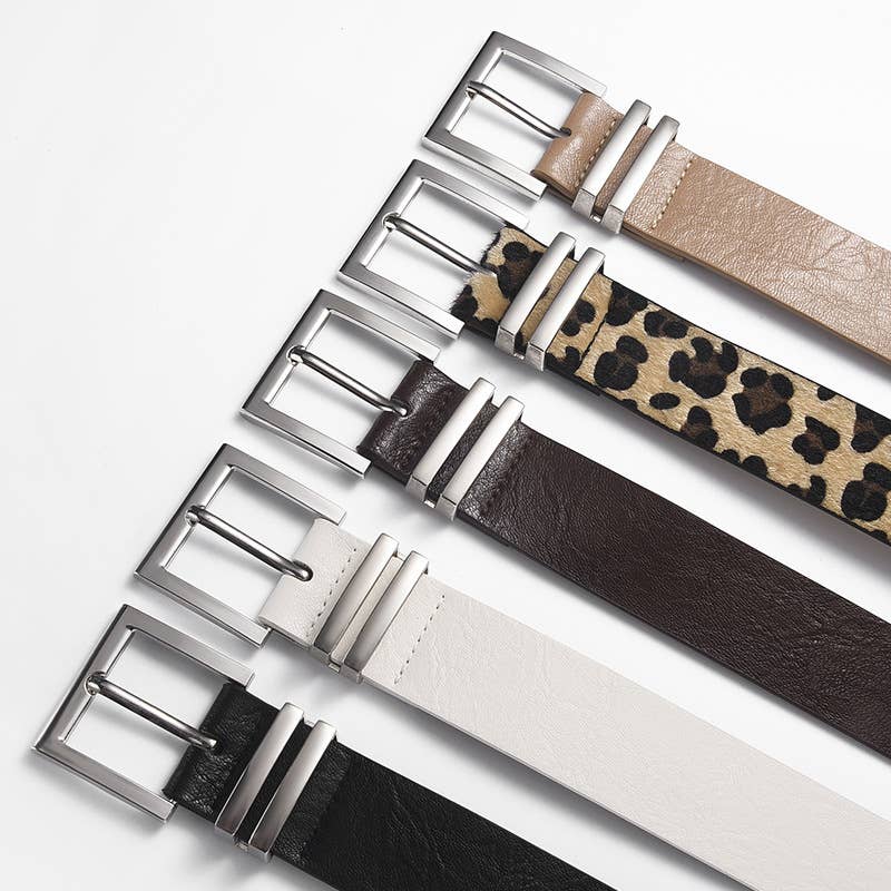 Versatile pink-buckle leopard print belt