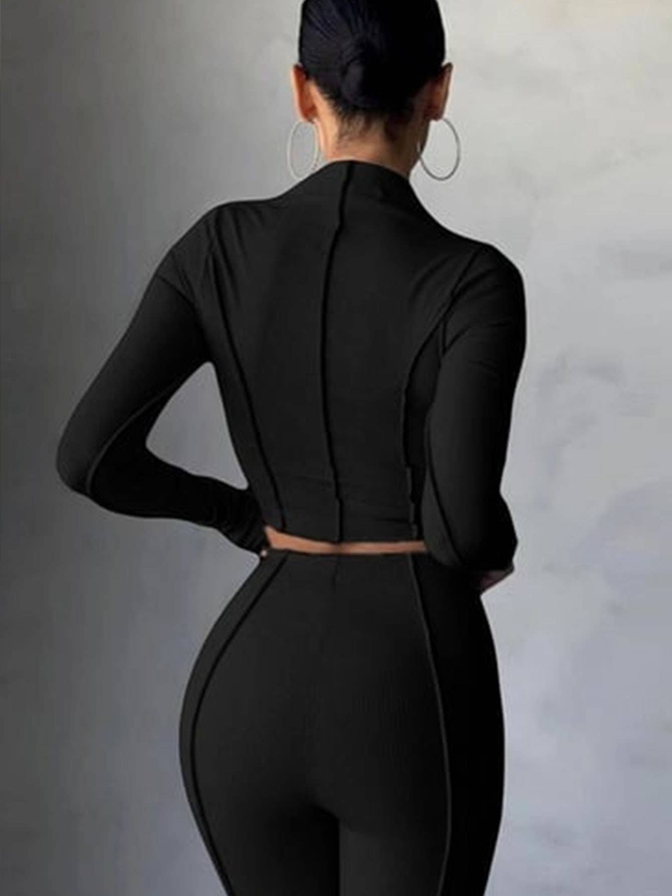 TIGHT WAIST FASHION SOLID COLOR TWO-PIECE SET