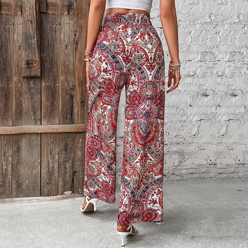 Boho Paisley print long wide-legged pants