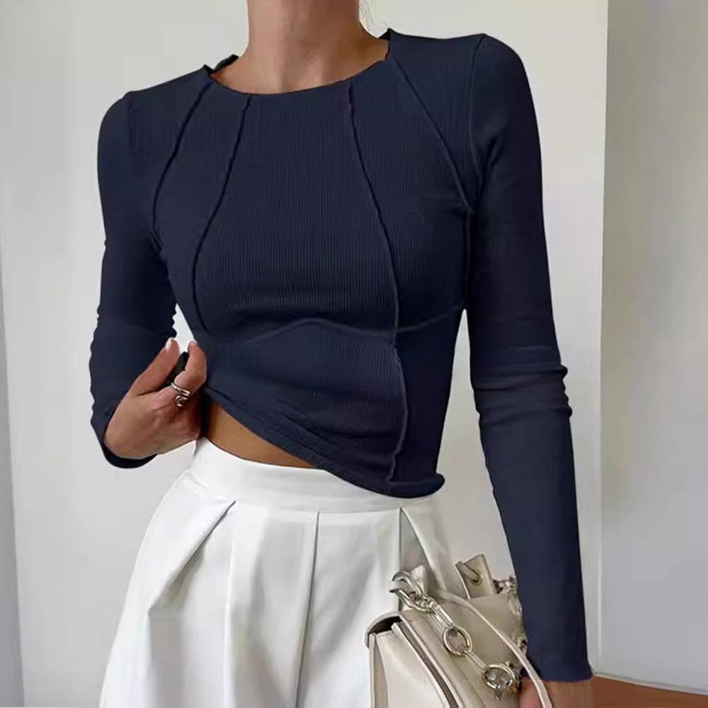 SOLID COLOR LONG SLEEVE ROUND NECK T-SHIRT