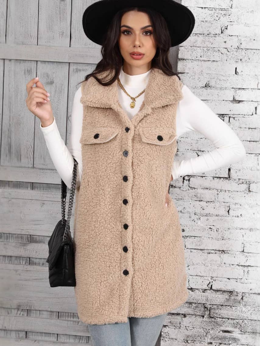 SLEEVELESS POINTY BUBBLE CARDIGAN FLEECE VEST