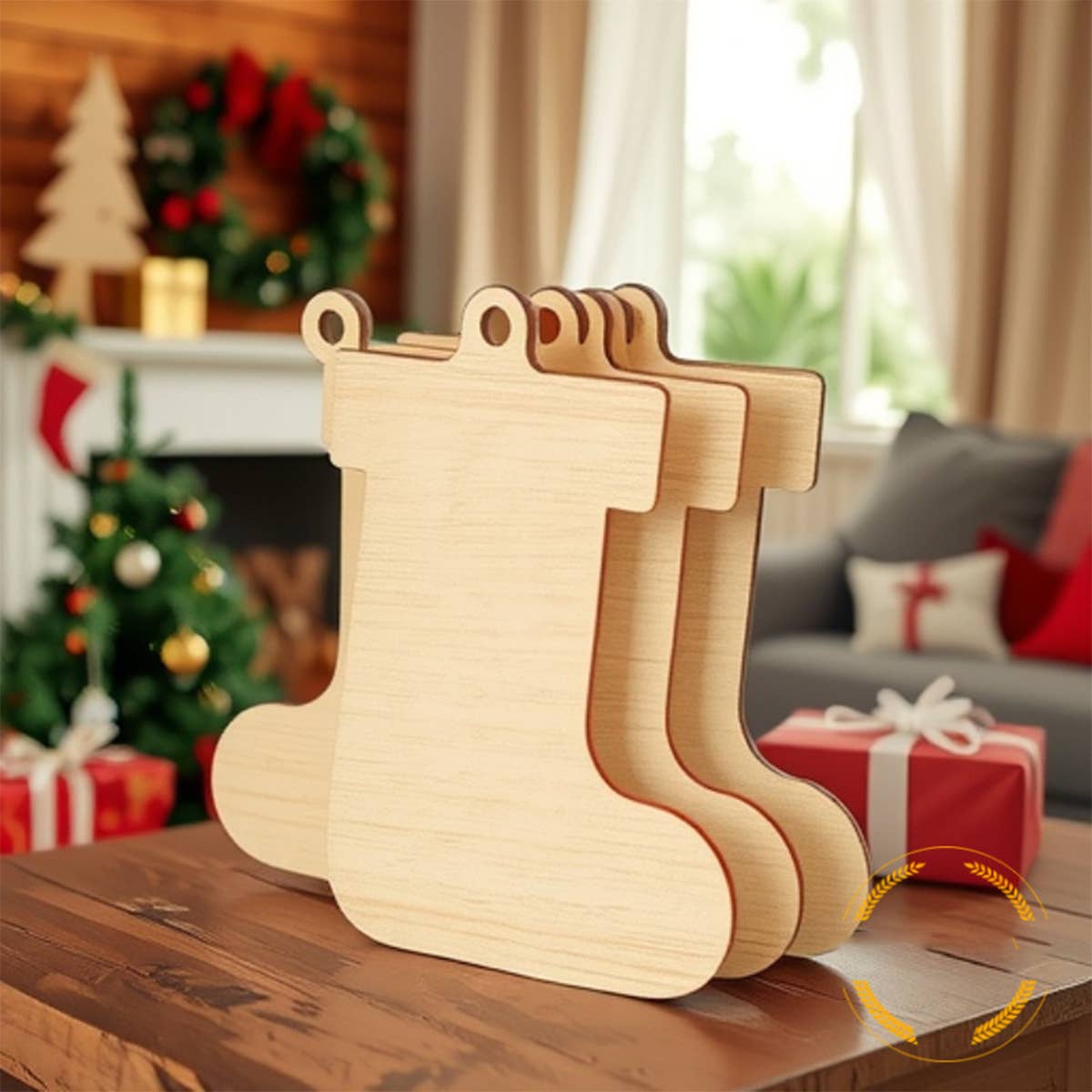 CWASC2680_CHRISTMAS STOCKING SIMPLE WOODEN PENDANT