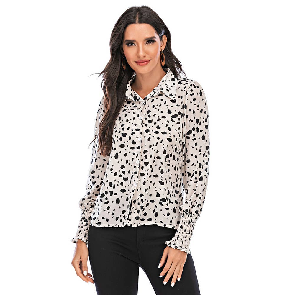 LAPEL SLIM-FIT POLKA-DOT CASUAL SHIRT