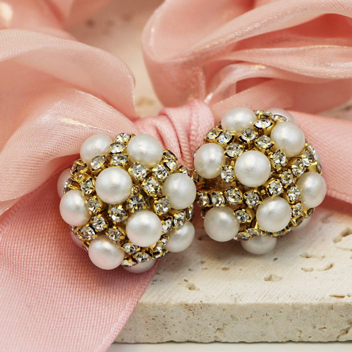 FASHION RHINESTONE PEARL BOW HAIR TIES_CWAHA0505
