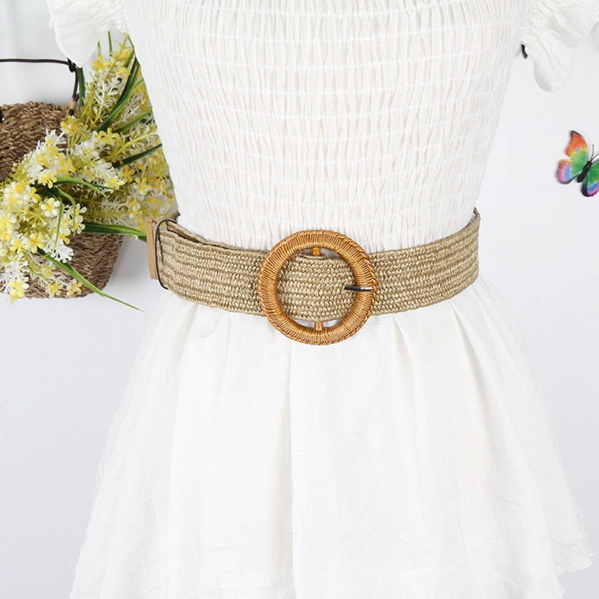 CWABE1181_WOMEN'S ROUND SQUARE BUCKLE BRAIDED BELT