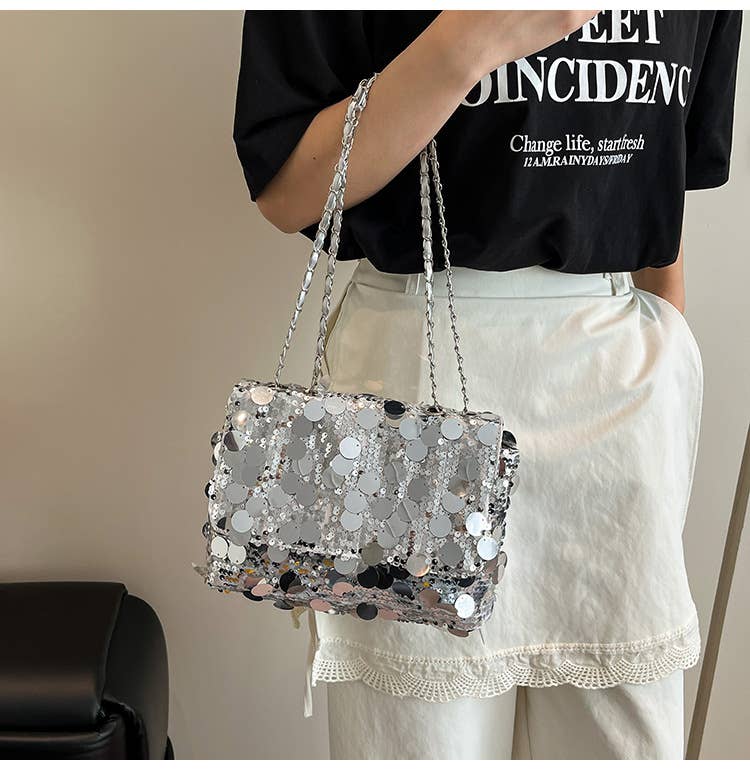 Fashionable sequined niche crossbody chain bag