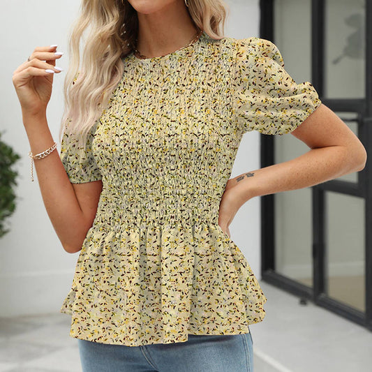 SHORT SLEEVE SHIRT WITH SHREDDED FLOWER BOUQUET