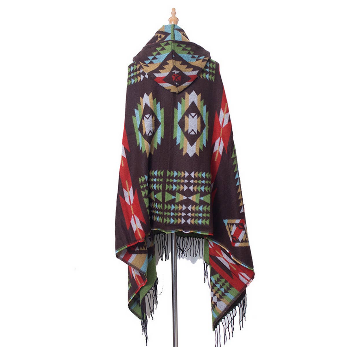 HORN BUTTON BOHEMIAN HOODED CAPE SHAWL
