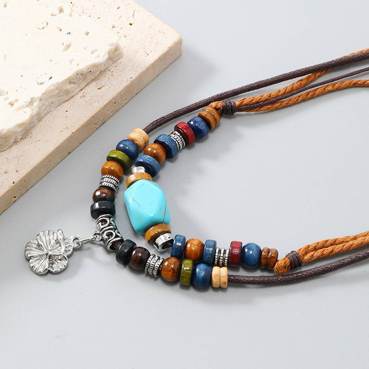 VINTAGE MULTI-LAYER TURQUOISE FLOWER NECKLACE