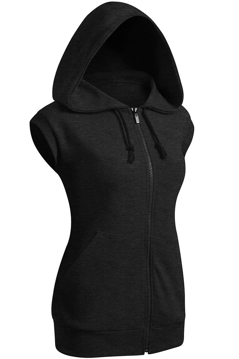 KWOHOSL003_Sleeveless Hoodies Basic Hoodie Zip Up