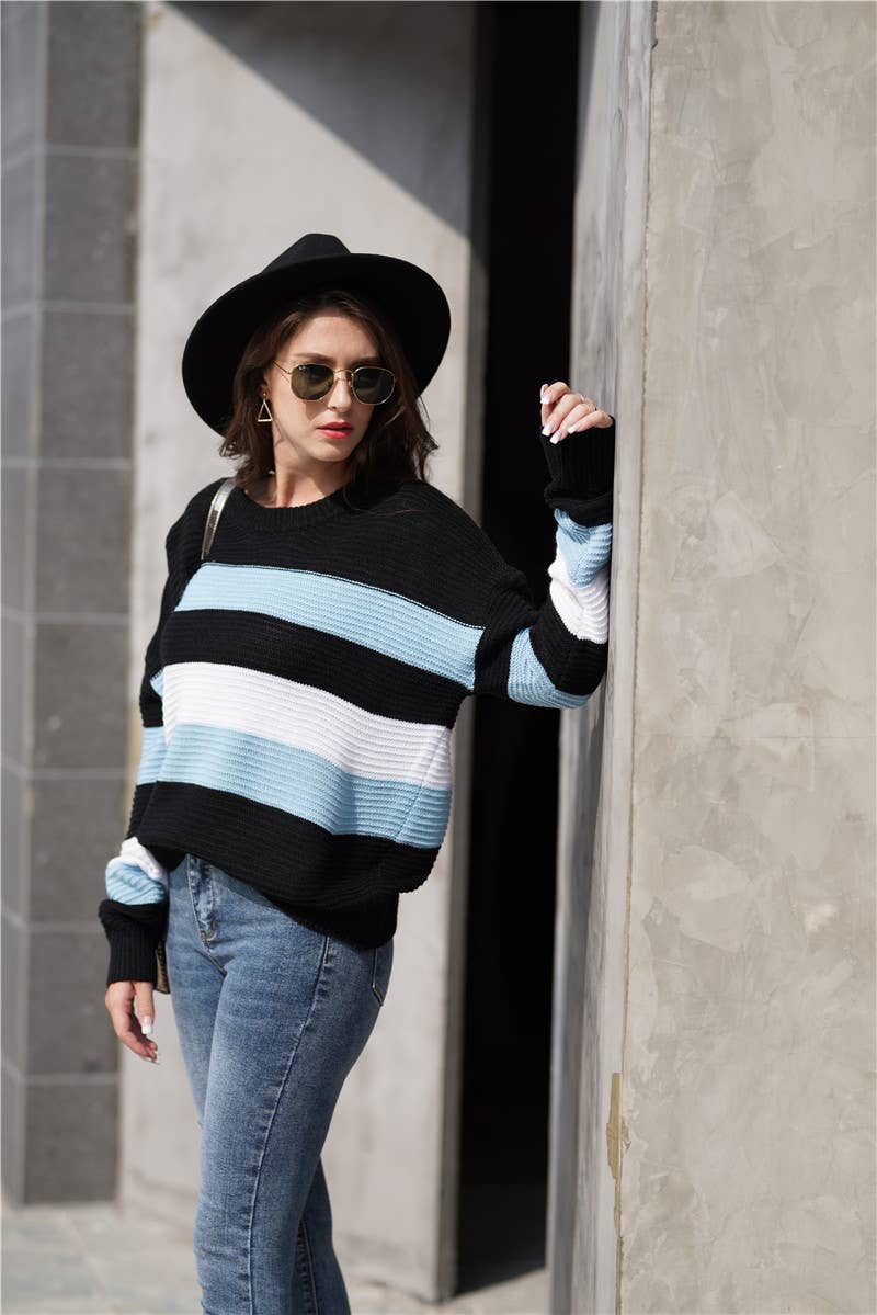 INTERCOLOR PATCHWORK PULLOVER LOOSE SWEATER