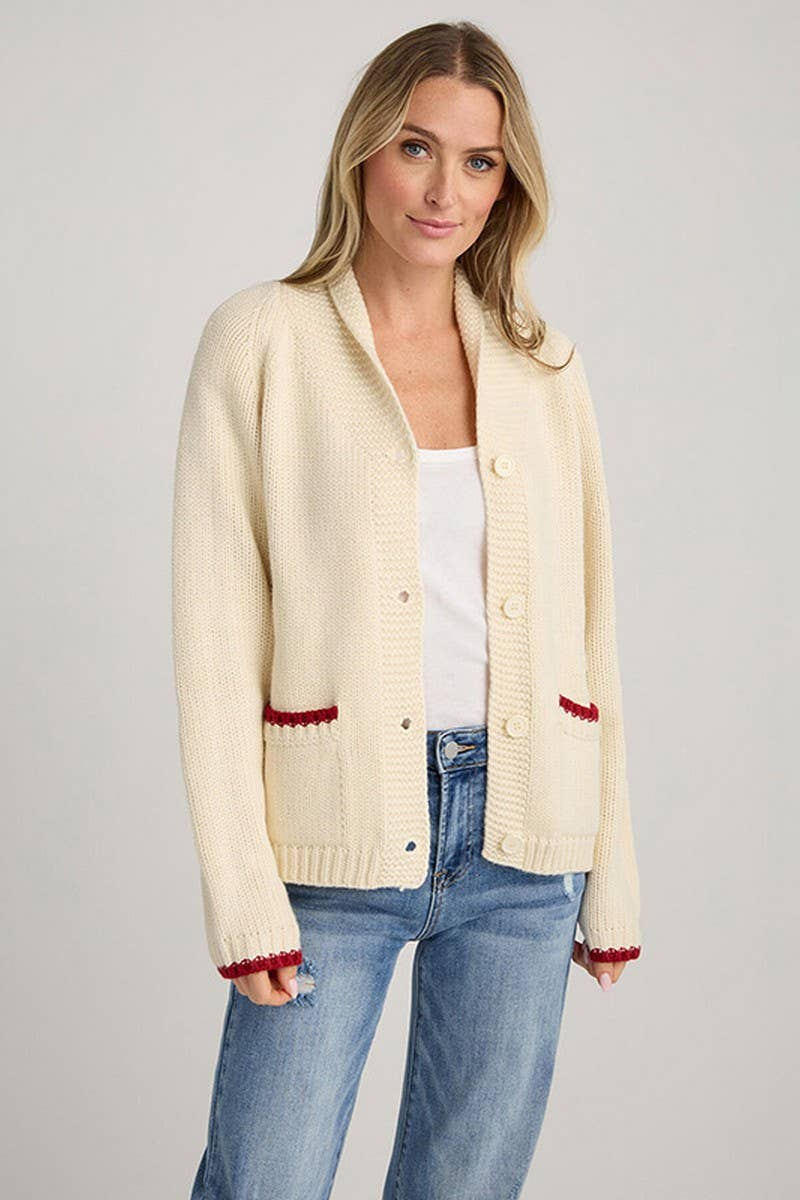 CWOSWL07743_2024 WINTER SHRIMP PRINT BUTTON KNIT CARDIGAN