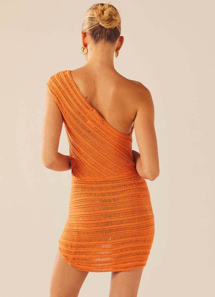 Off-the-shoulder openwork knitted dress