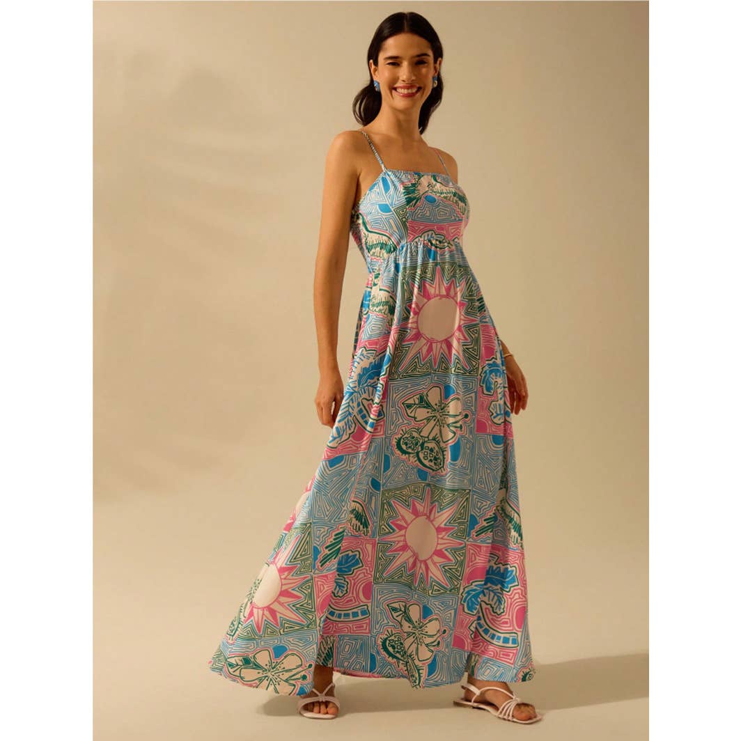 Tropical printed strappy casual vacation dress