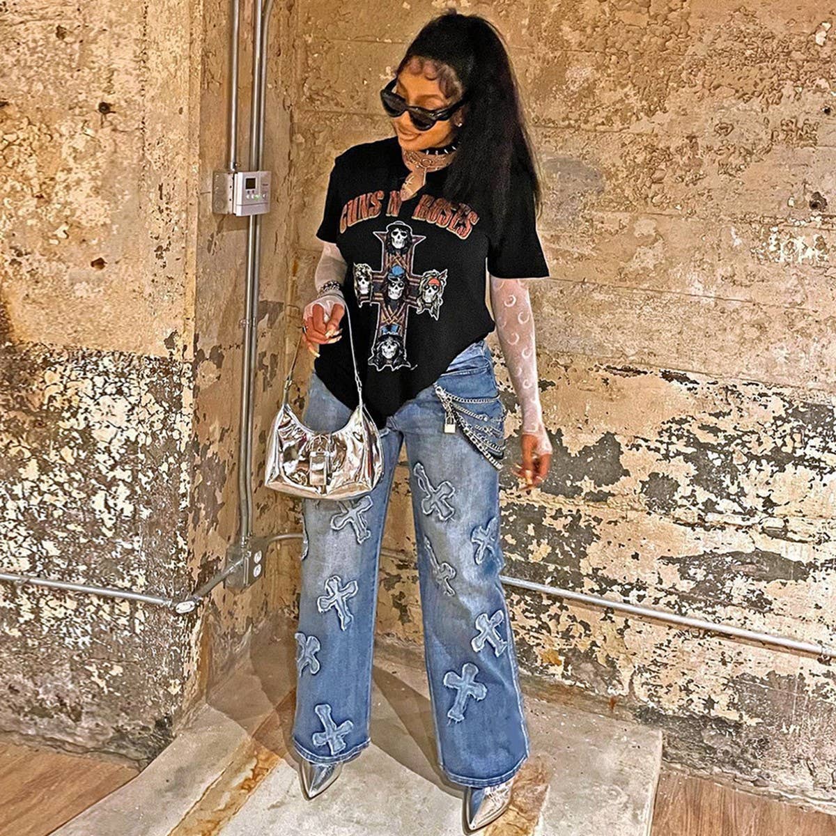 WOMENS VINTAGE WASHED STRAIGHT DENIM PANTS_CWJP0108