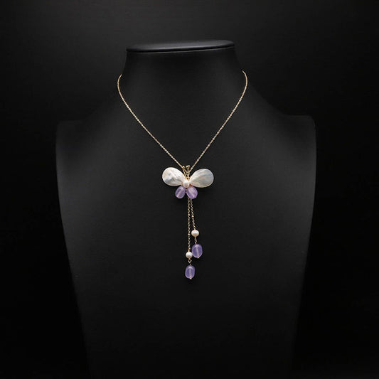 NEW SHELL BUTTERFLY NATURAL PEARL NECKLACE