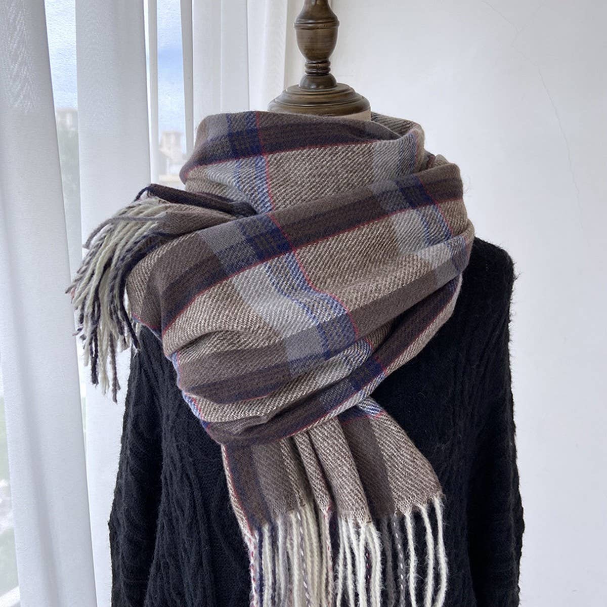 Plaid Faux Cashmere Mid-Length Scarf for Winter_CWASC1456
