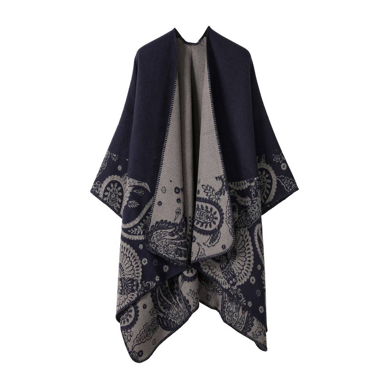 CASHEW FLOWER SHAWL SLIT CAPE DOUBLE-SIDED SCARF_CWASC2222