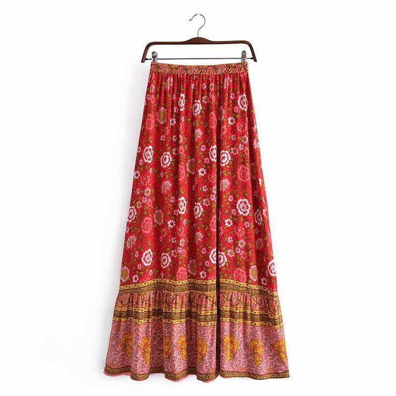 Bohemian resort-style cotton printed skirt