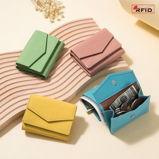 FASHION GENUINE LEATHER SHORT TRIFOLD MINI WALLET_CWAB3785
