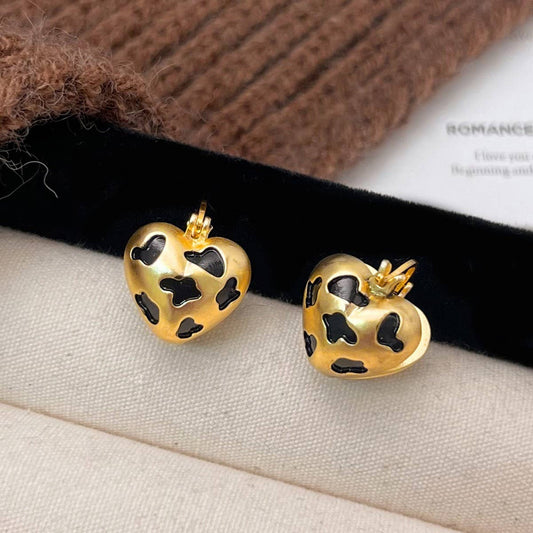 VALENTINE'S DAY LEOPARD PRINT GOLD HEART EARRINGS