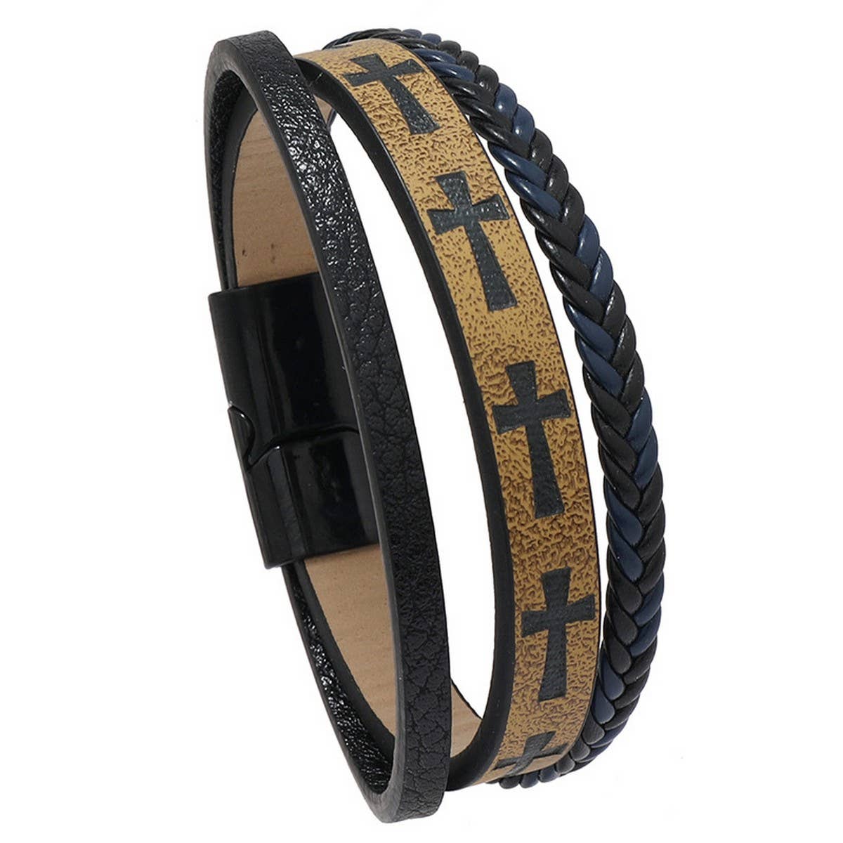 MULTI-LAYER HAND-WOVEN PU LEATHER CROSS BRACELET