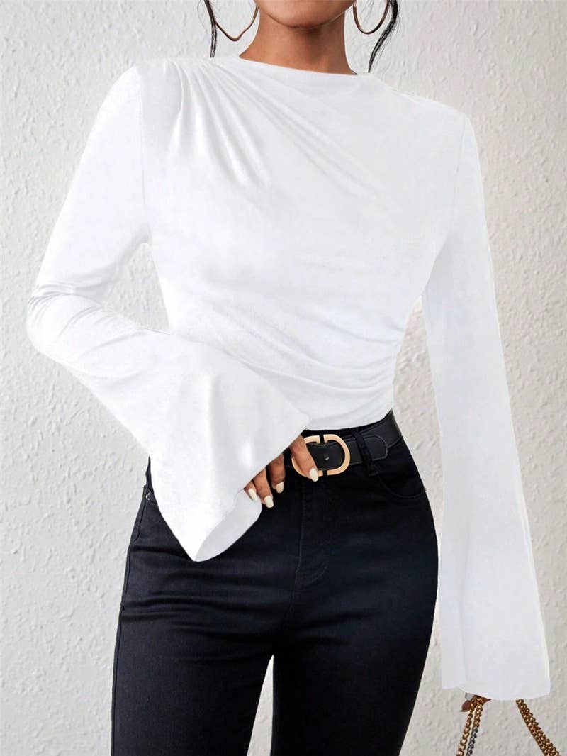 Stylish flared sleeve stand-up collar T-shirt