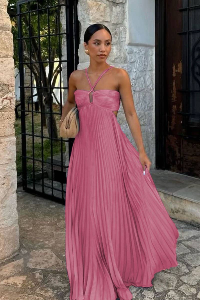 CWDMD5537_SUMMER SOLID COLOR TUBE TOP SLEEVELESS DRESS