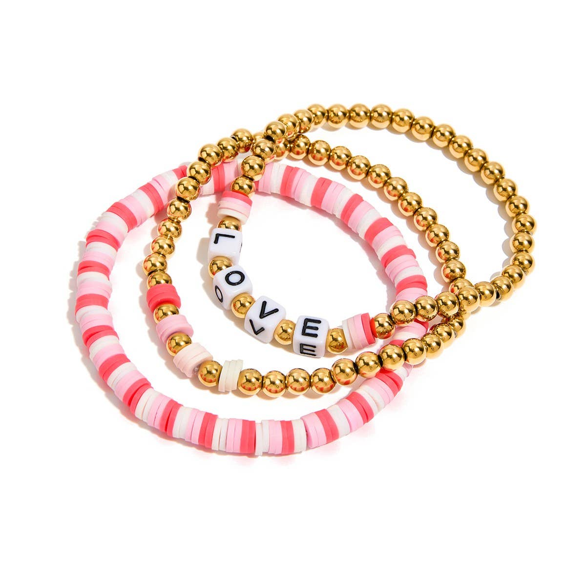 Sweet 18K Gold Colorful Clay & Steel Bead Bracelet