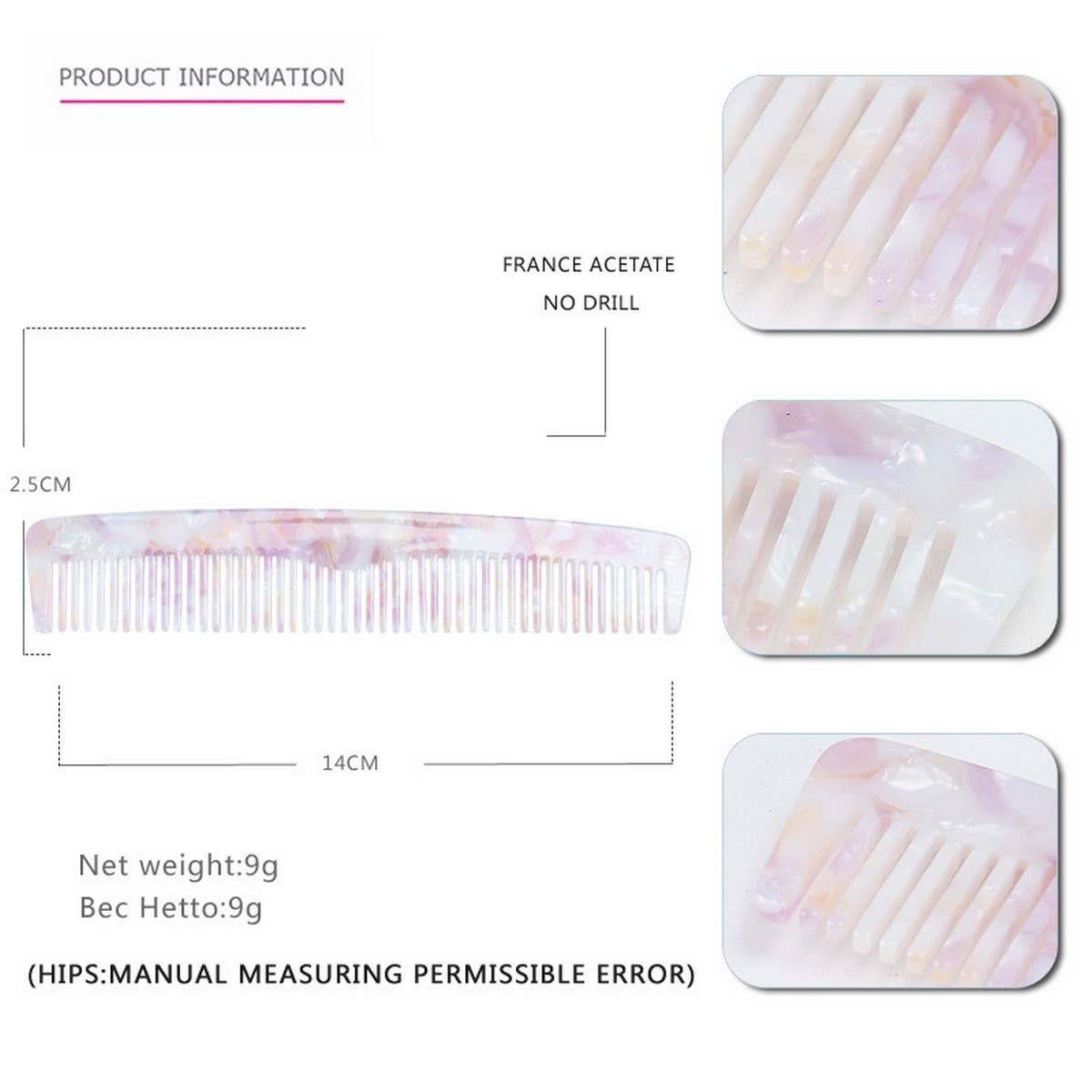 ACETATE SHEET HAIR COMB ANTI-STATIC COMB_CWAHA4196