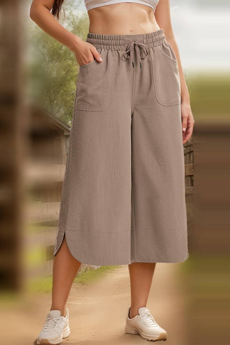 CWBLP2158_SOLID ELASTIC WAIST WIDE LEG CULOTTE PANTS