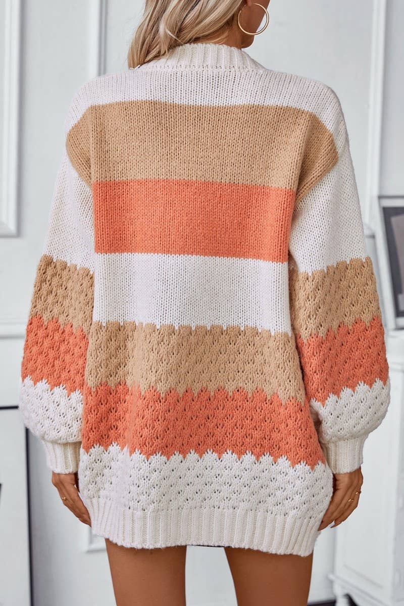 CWOCAL0834_CONTRAST COLOR STRIPED KNITTED CARDIGAN