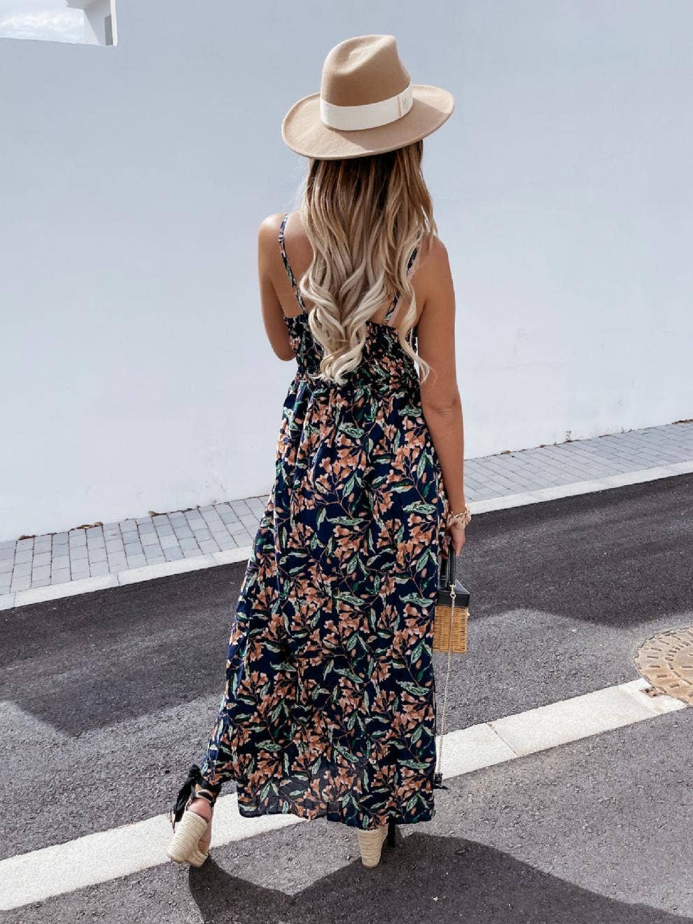 V-Neck Sleeveless Halter Print Boho Long Dress
