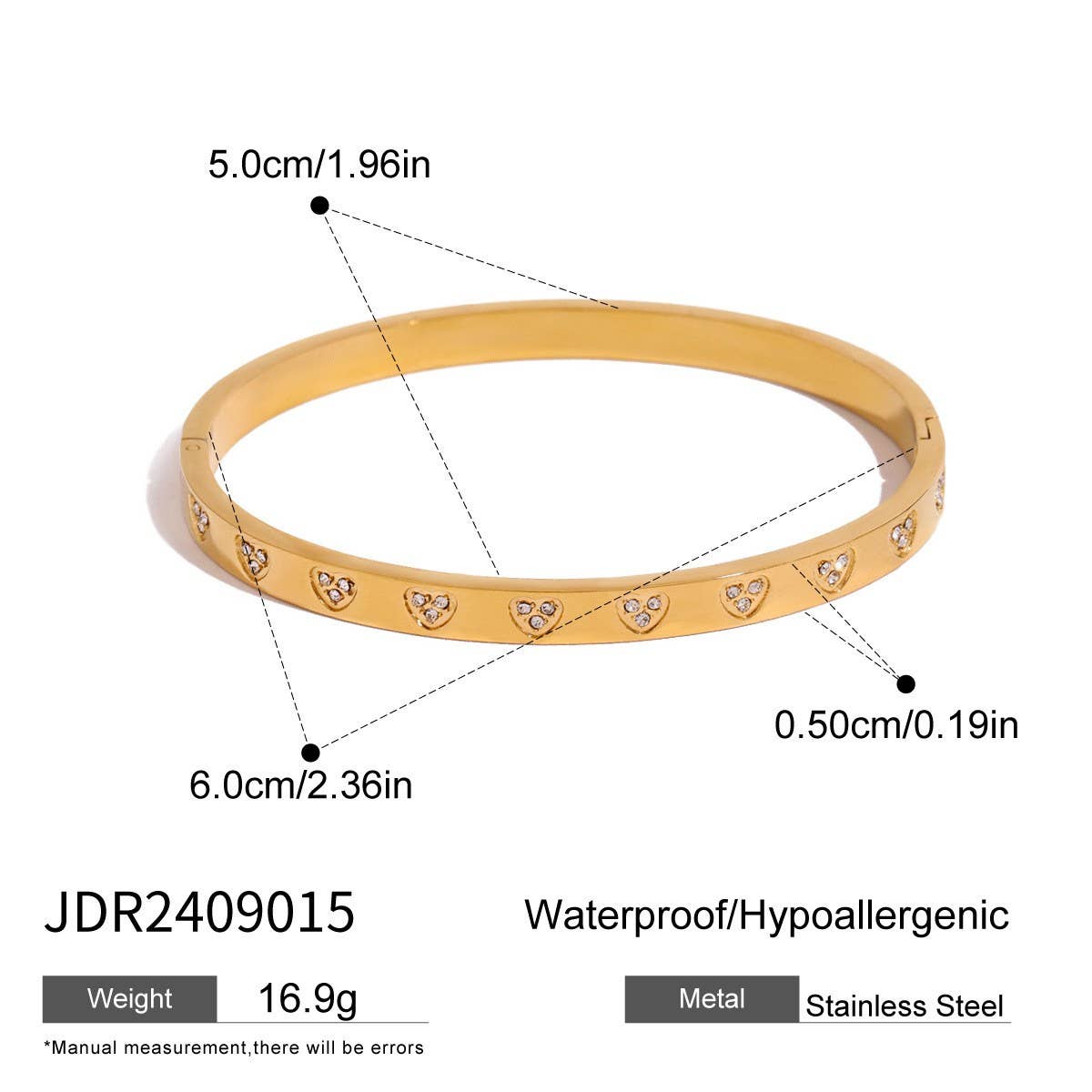 Zircon Heart Open Cuff in Titanium Steel_CWAJE4869