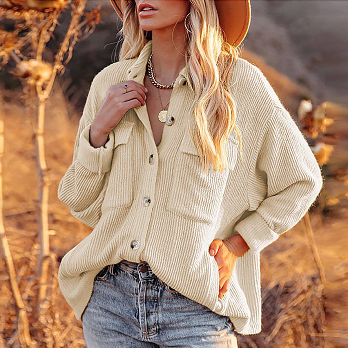 SOLID COLOR CORDUROY LONG SLEEVE CARDIGAN COAT