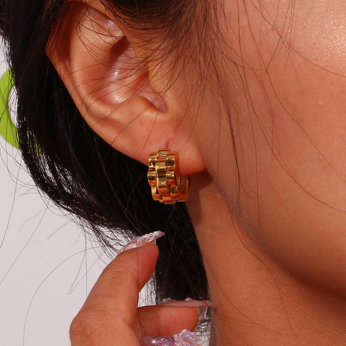 Stainless steel hip-hop track stitching earrings_CWMM5731