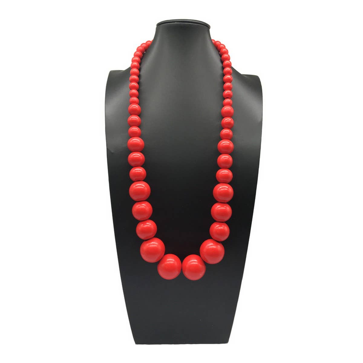 COLORFUL WOODEN LARGE ROUND BEAD LONG NECKLACE
