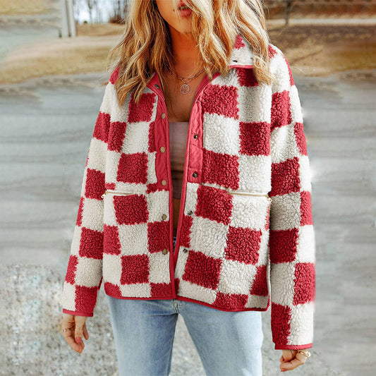 VINTAGE PLAID BUTTON JACKET WITH COLOR MATCHING