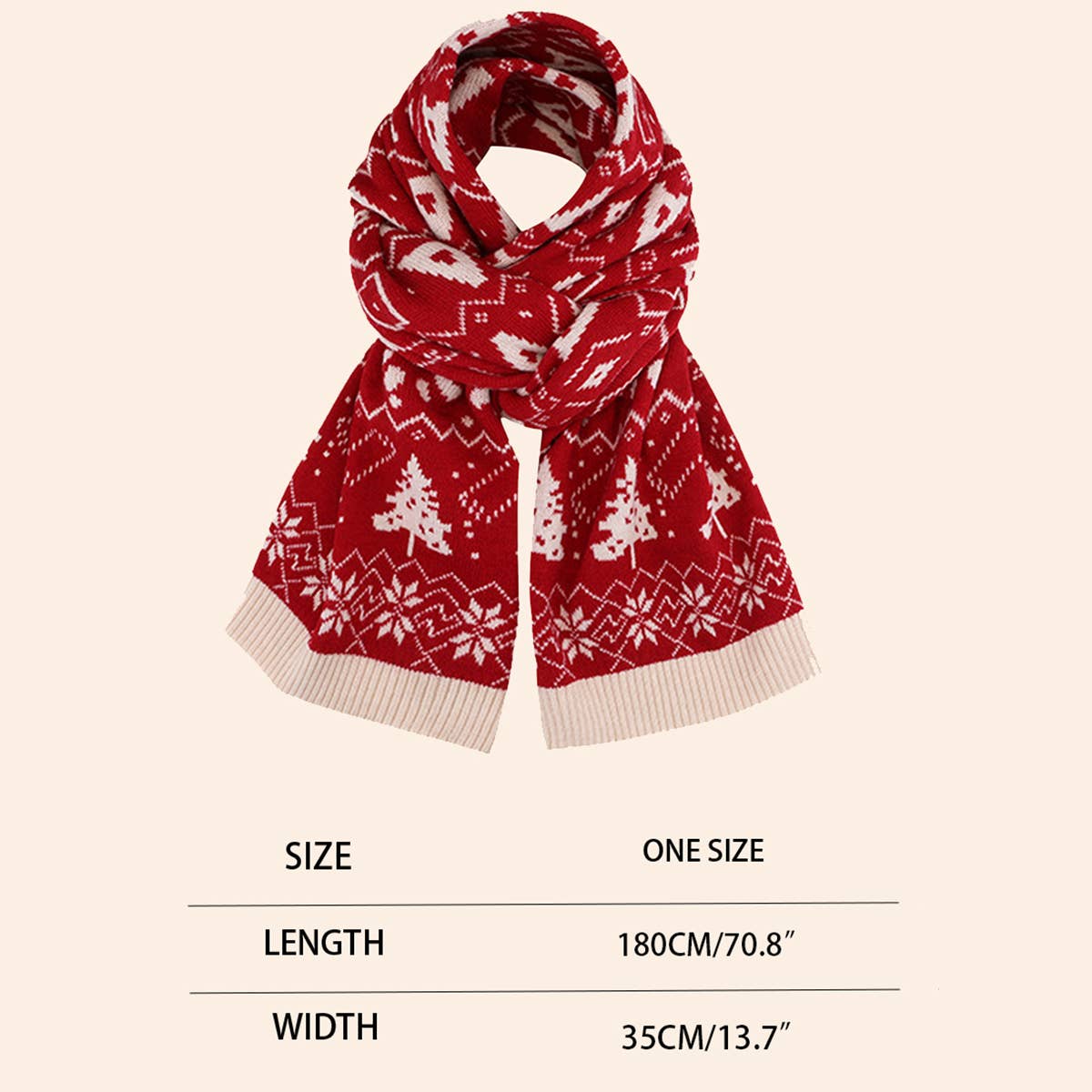 Red Knit Christmas Scarf - Faux Cashmere Reindeer_CWASC0127