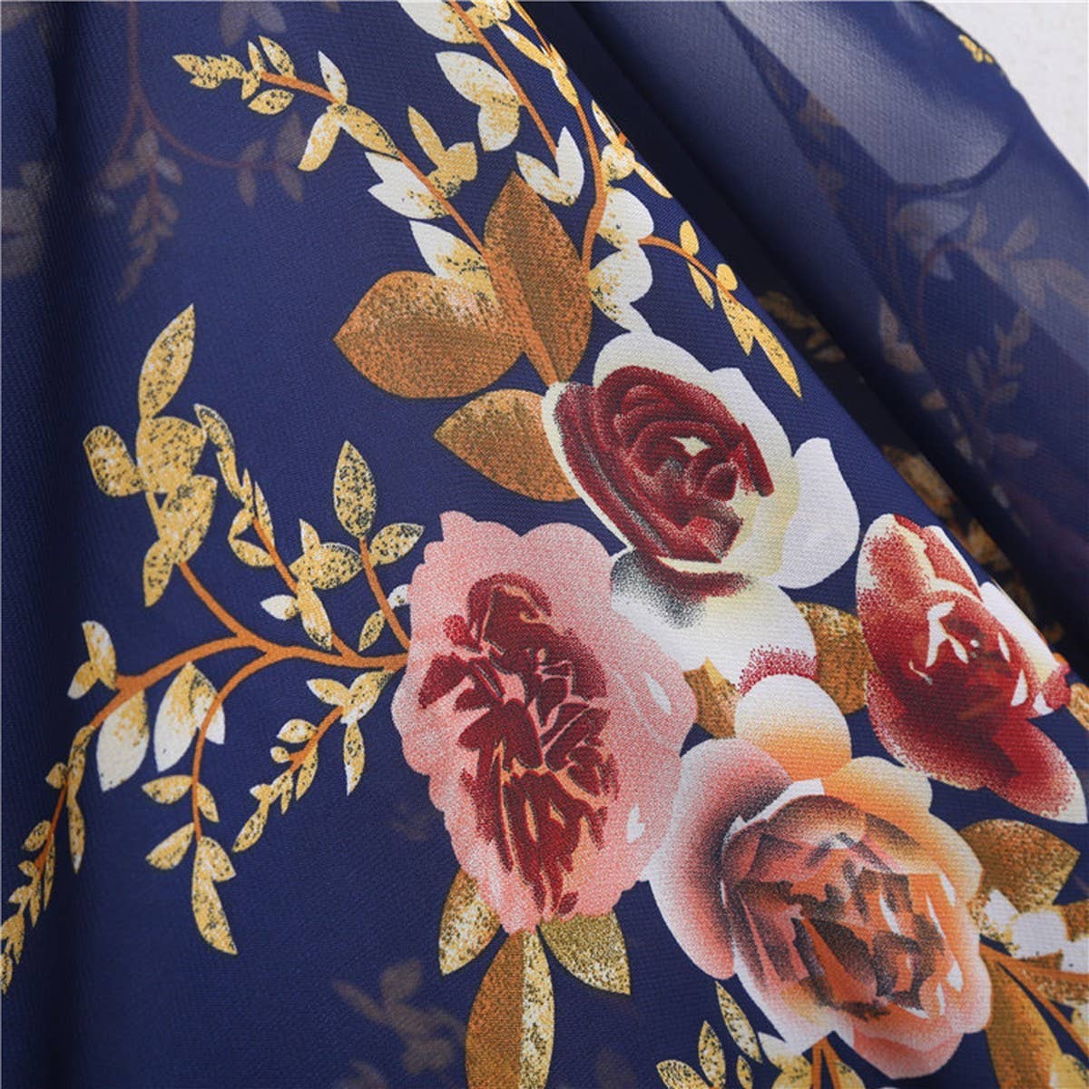 FLORAL PRINT FRONT OPEN KIMONO FOR SLEEVELESS