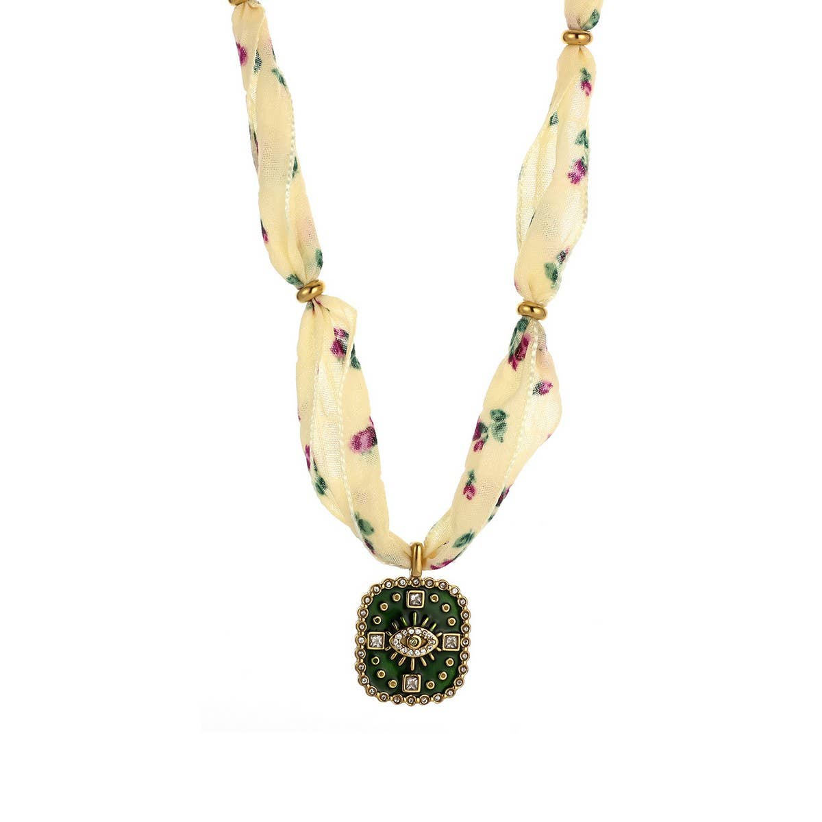 Original Silk Scarf Necklace with Colorful Charm_CWMM8815