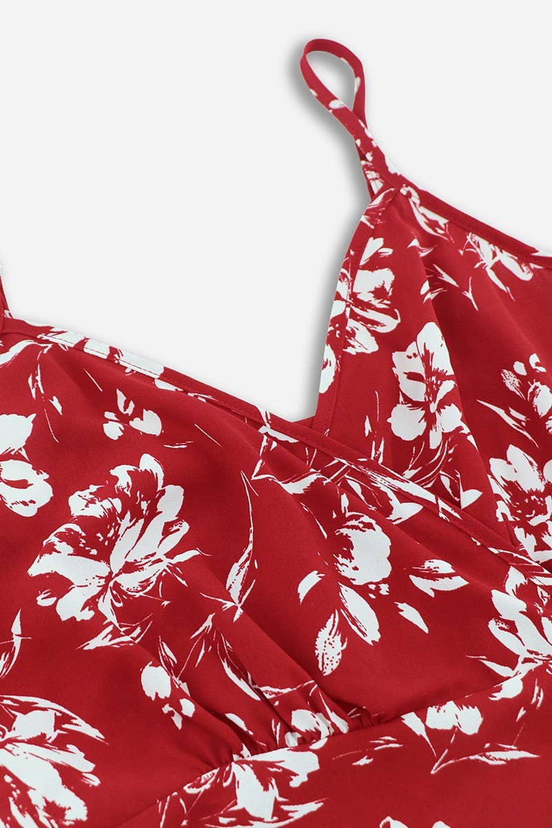 CWDMD6204_FLORAL RUFFLE TRIM FLARE SLEEVE WAIST DRESS