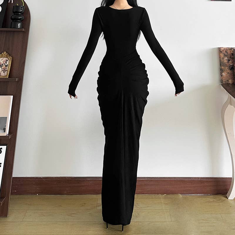SEXY V-NECK HIGH-WAISTED SLIM DRESS WITH HIP WRAP