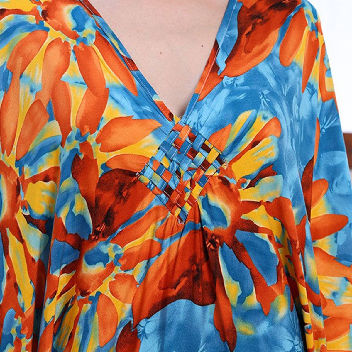 Rayon Print Beach Cover-Up with Woven Front_CWMM6213