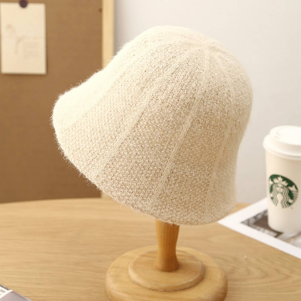 ROUND TOP NEW STRIPED PLUSH KNIT BUCKET HAT_CWAB2860