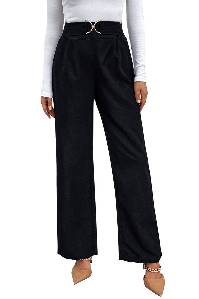 CWBLP0921_SOLID COLOR BUCKLED HIGH WAIST STRAIGHT PANTS